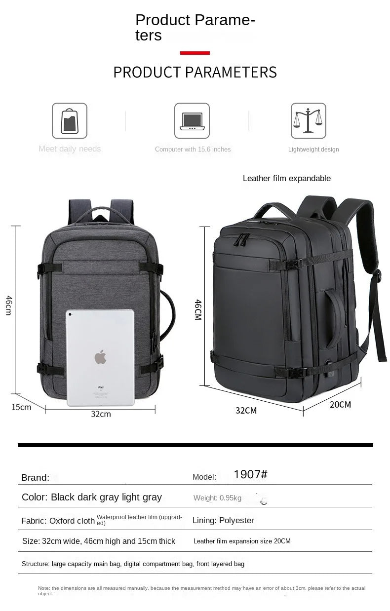 Expandable USB Travel Backpack