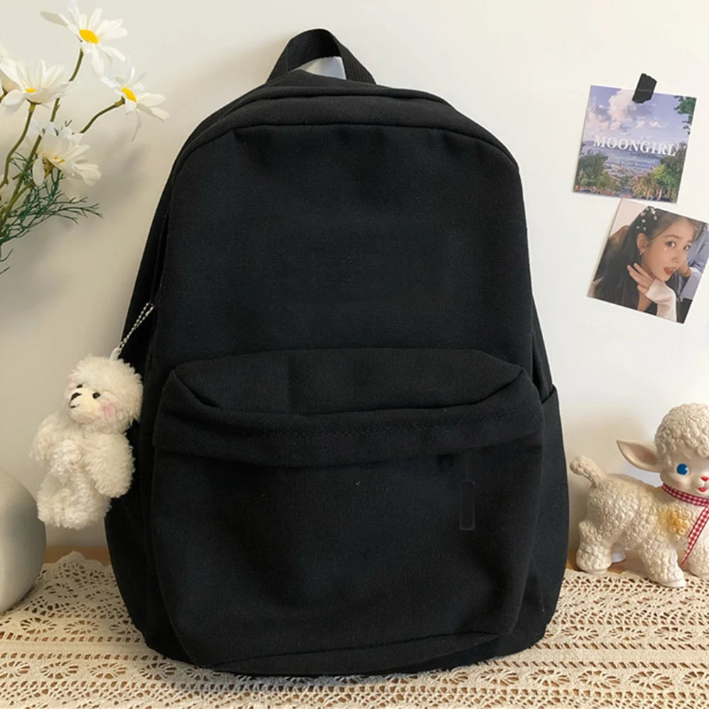 Canvas Black Backpack, Light Simple Travel Bag