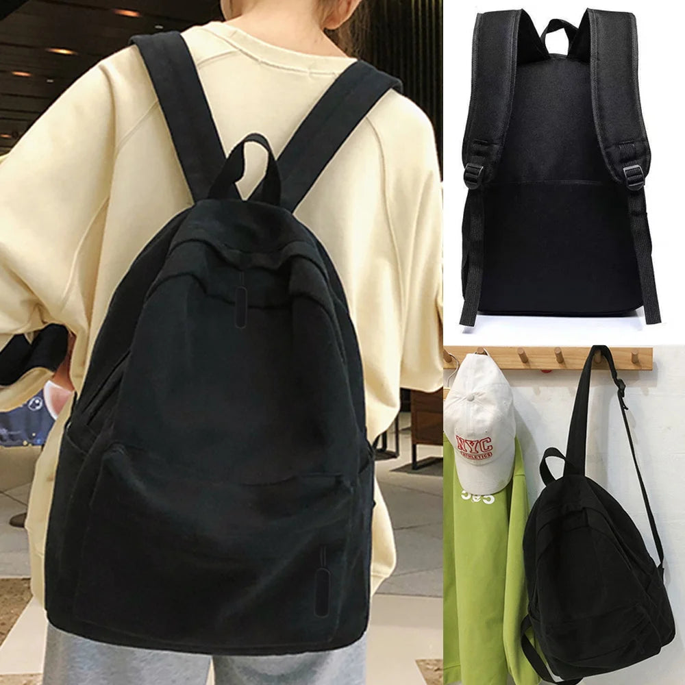 Canvas Black Backpack, Light Simple Travel Bag