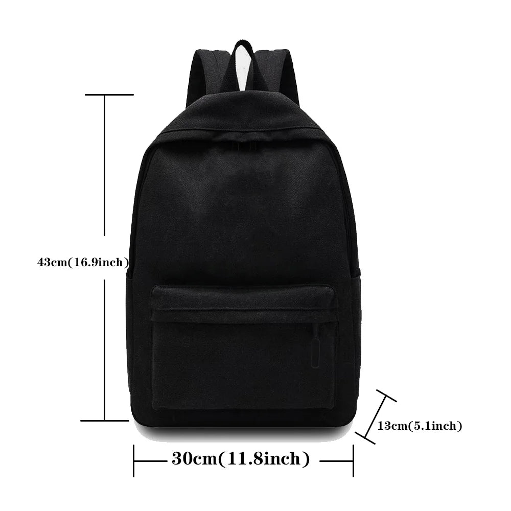 Canvas Black Backpack, Light Simple Travel Bag